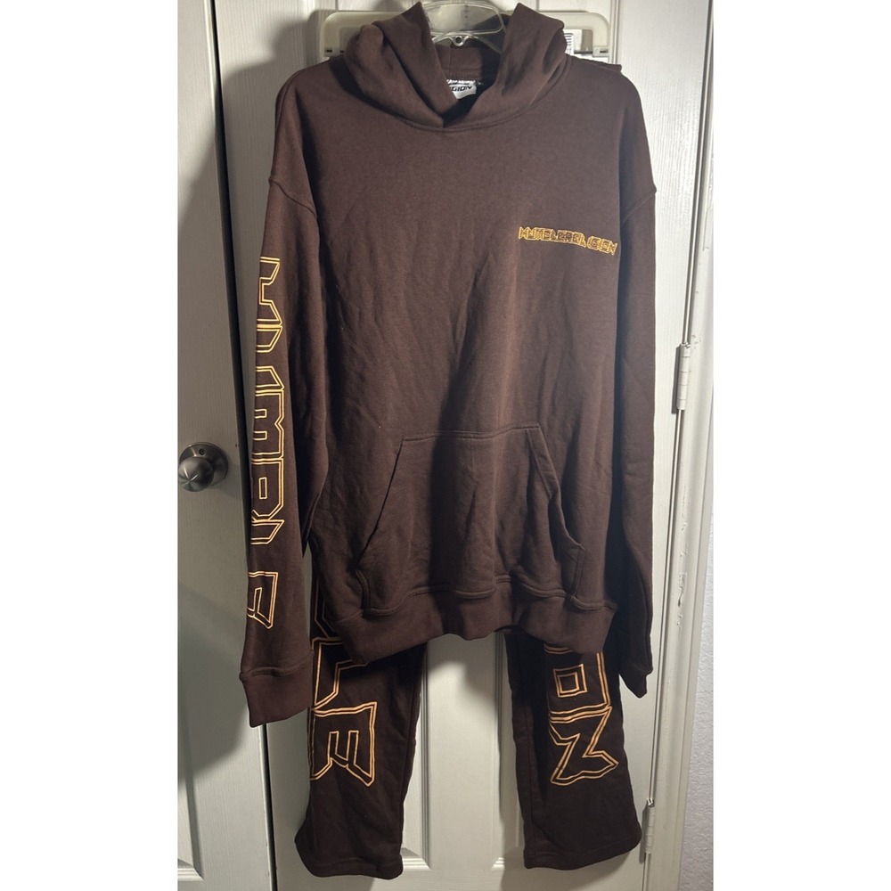 Humble Religion Mens 2 Piece Matching Sweatsuit Hoodie and Sweat Pants XL Brown